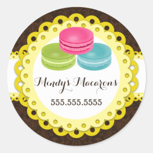 Macarons Bakery Damask Gult Scallop Sälar Runt Klistermärke