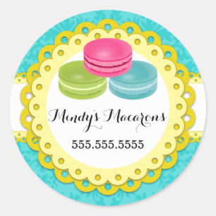 Macarons Bakery Damask Gult Scallop Sälar Runt Klistermärke