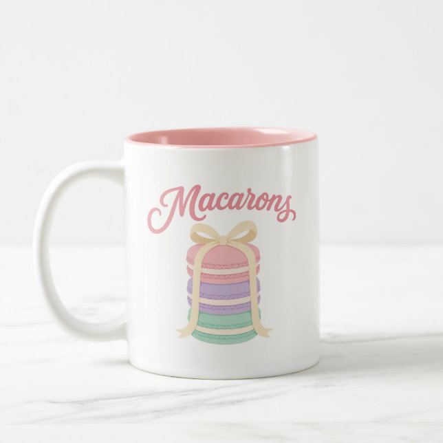 Macarons - Coquette Pastell Dessertdesign Två-Tonad Mugg (Vänster)