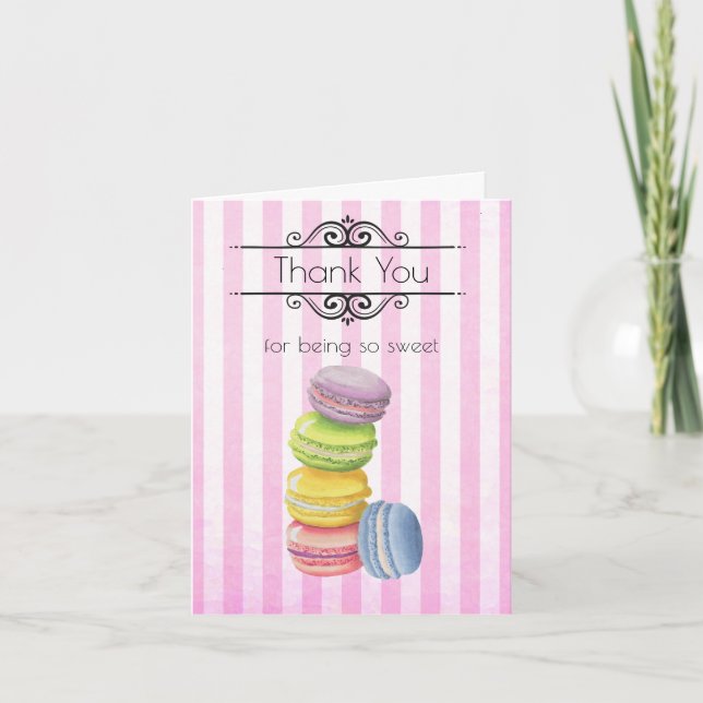 Macarons Fransk Bakverk Pastell Akvarell Tack Kort (Framsida)