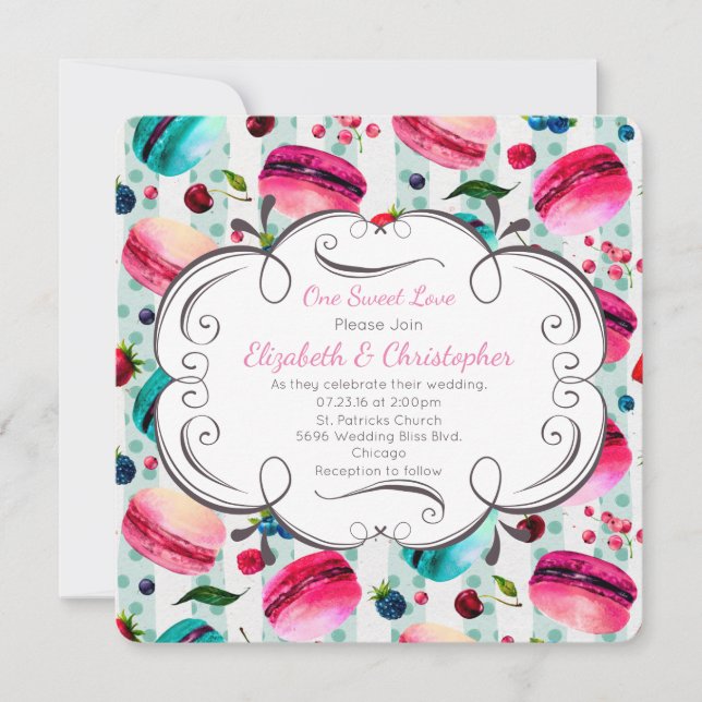 Macarons Fransk Dessert i Watercolor Bröllop Inbjudningar (Framsida)