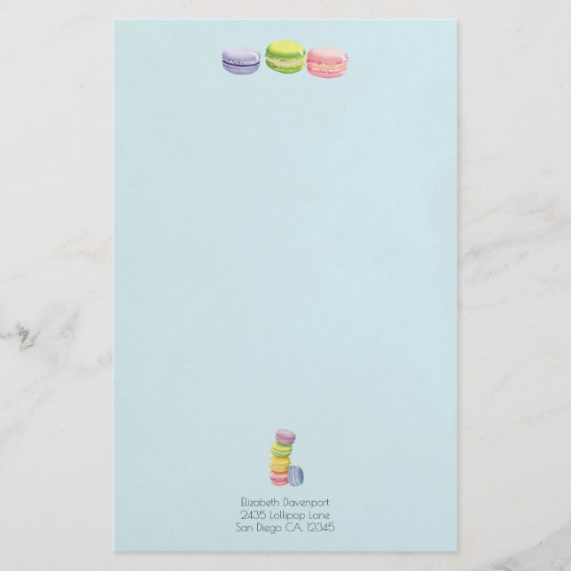 Macarons Fransk Pastry in Watercolor Brevpapper (Framsida)