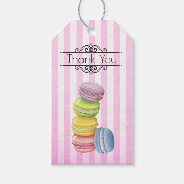 Macarons Fransk Pastry Pastel Watercolor Tack Presentetikett (Framsidan)