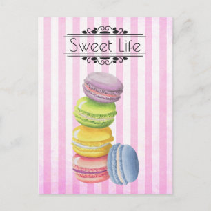 Macarons Fransk Pastry Pastel Watercolor Vykort