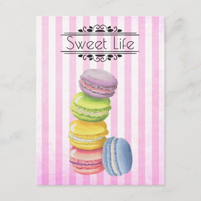 Macarons Fransk Pastry Pastel Watercolor Vykort (Framsida)