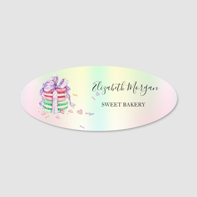 Macarons Holografiska sötsaker bageri Namnbricka (Framsida)