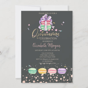 Macarons Konfettipunkter Quinceañera Inbjudningar