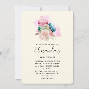 Macarons och blommor Vattenfärg Bebis Babykalas Inbjudningar