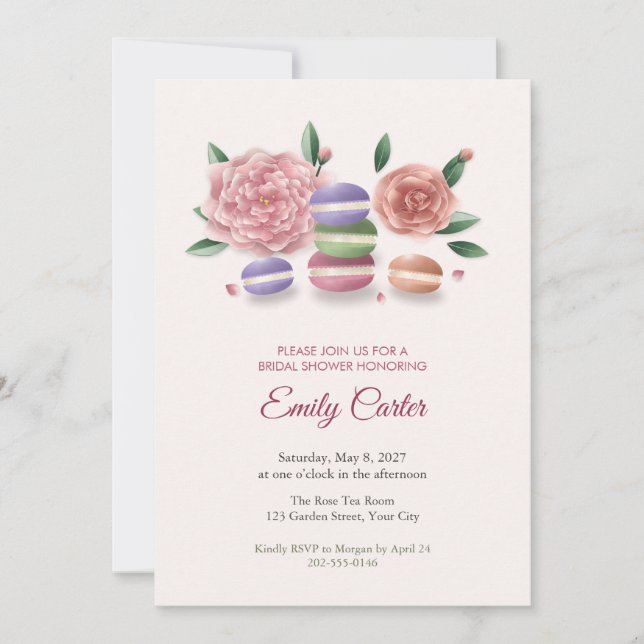 Macarons och Peonies Bröllopsdusch-inbjudan Inbjudningar (Framsida)