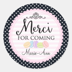 Macarons party tackar er för 2-tumscirkeln Merci Runt Klistermärke