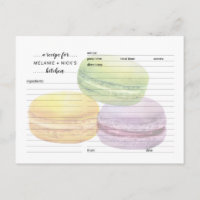 Macarons recept-kort, underbar möhippa-idé