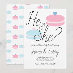 Macarons Rosa Blue Gender visar att han eller hon Inbjudningar