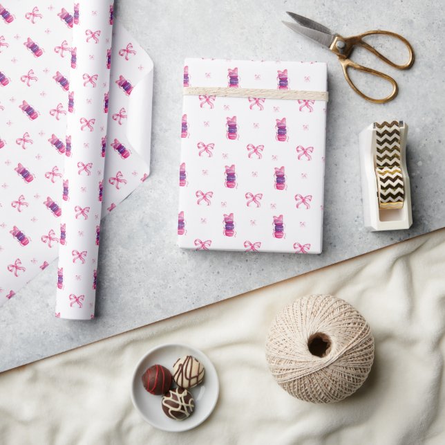 Macarons Rosa Slöja Coquette Födelsedag Bröllopsdu Presentpapper (Hantverk)