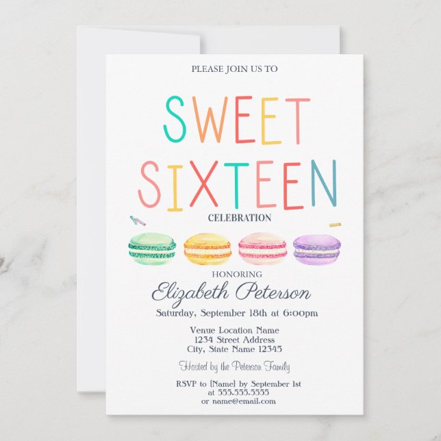 Macaroon Watercolor Stripe Colorful Sweet 16 Inbjudningar (Framsida)