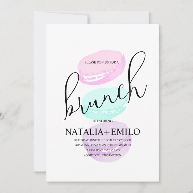 Macaroonkakor Pastell Bröllopsdusch Brunch Inbjudningar (Framsida)