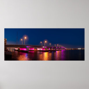 MacArthur Causeway på natten - Poster