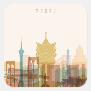 Macau, China City Skyline Fyrkantigt Klistermärke
