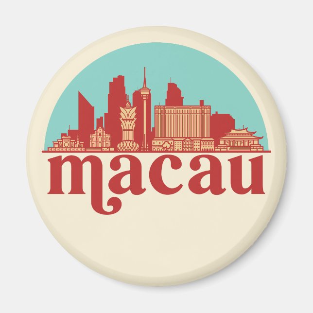 Macau China Retro City Skyline Cityscape Art Magnet (Framsidan)