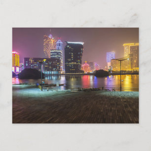 Macau China skyline panorama vid nattgåva Poster Helg Vykort