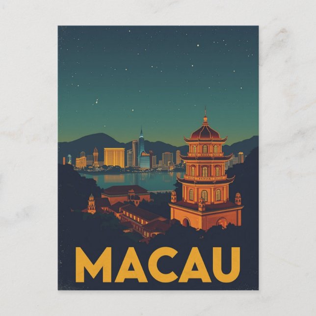 Macau Cityscape på natten Vykort (Framsida)
