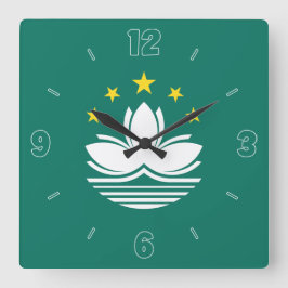 Macau Flagga Grönt Gult White Numbers Patriotic Fyrkantig Klocka