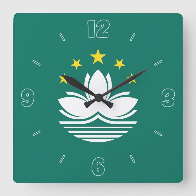 Macau Flagga Grönt Gult White Numbers Patriotic Fyrkantig Klocka (Framsida)