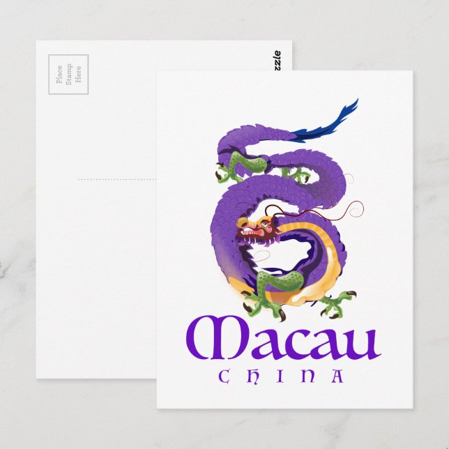 Macau Kina Drakon reser affisch. Vykort (Fram/baksida)