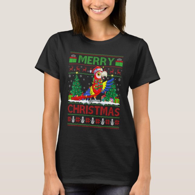 Macaw Bird   Xmas Tree Lights Ugly Santa Macaw Chr T Shirt (Framsida)