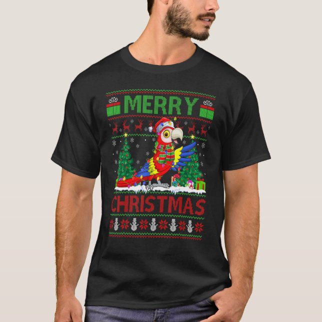 Macaw Bird   Xmas Tree Lights Ugly Santa Macaw Chr T Shirt (Framsida)