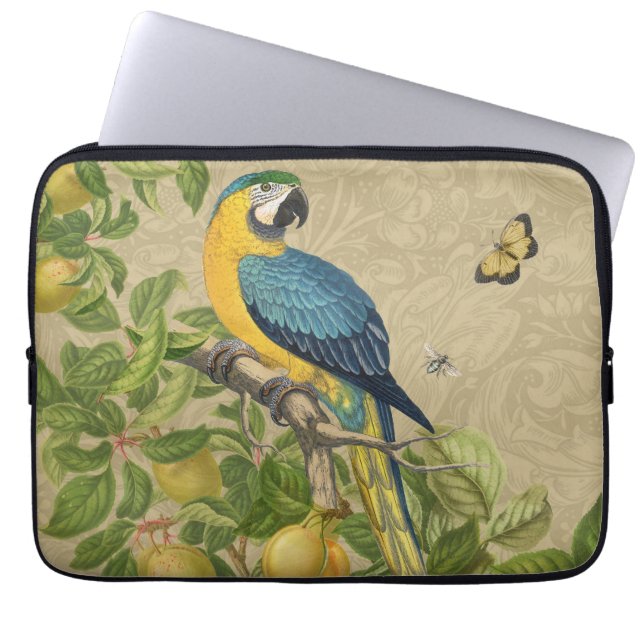 Macaw Blue Gult Tropical Jungle Antique Laptop Fodral (Framsidan)