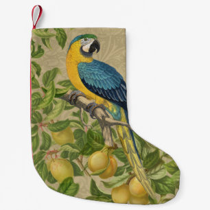 Macaw Blue Gult Tropical Jungle Antique Liten Julstrumpa