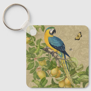 Macaw Blue Gult Tropical Jungle Antique Nyckelring