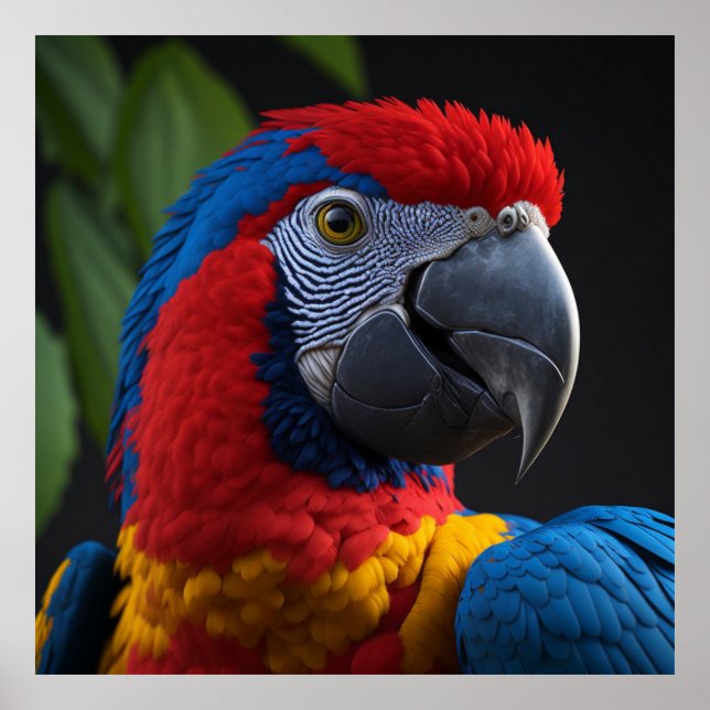 Macaw-fågel 3D med hög detaljrikedom i färg Poster (Framsidan)