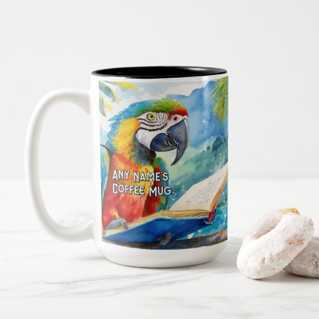Macaw Läser Stora Bok Två-Tonad Mugg (Med munk)