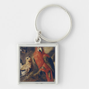 Macaw och domherre fyrkantig silverfärgad nyckelring