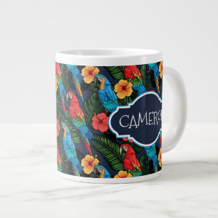 Macaw och Hibiscus Mönster Lägg till ditt namn Jumbo Mugg