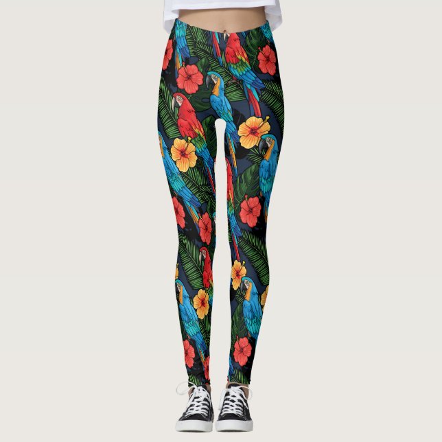 Macaw och Hibiscus Mönster Leggings (Framsida)