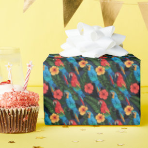 Macaw och Hibiscus Mönster Presentpapper