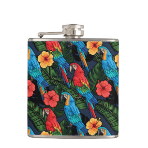 Macaw- och hibiskusmönster fickplunta