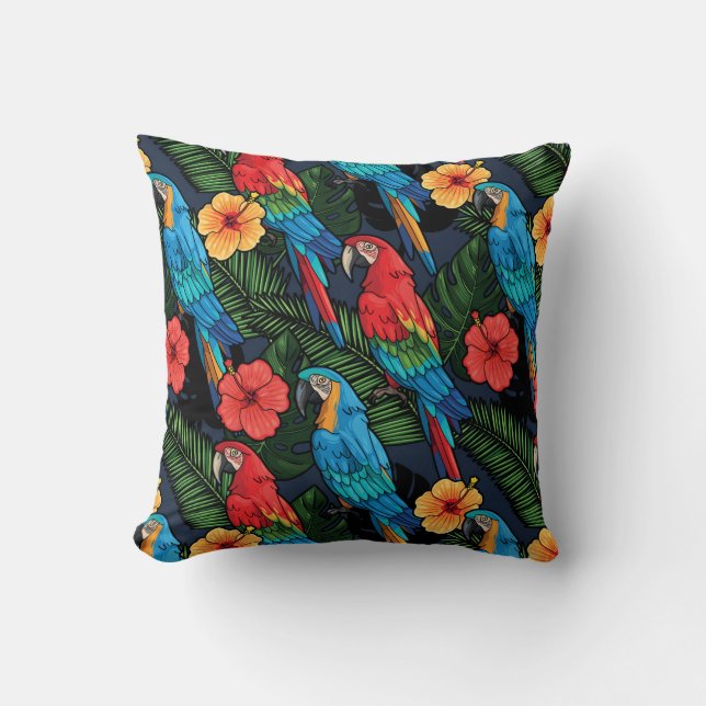 Macaw- och hibiskusmönster kudde (Framsida)