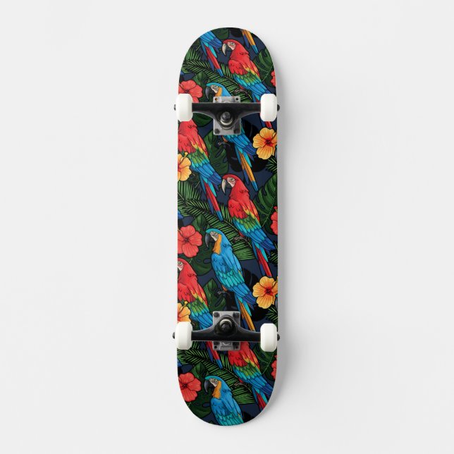 Macaw- och hibiskusmönster skateboard bräda 20 cm (Framsida)