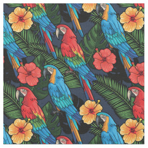 Macaw- och hibiskusmönster tyg