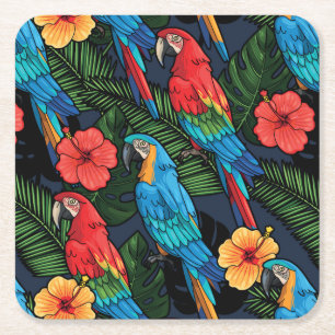 Macaw- och hibiskusmönster underlägg papper kvadrat
