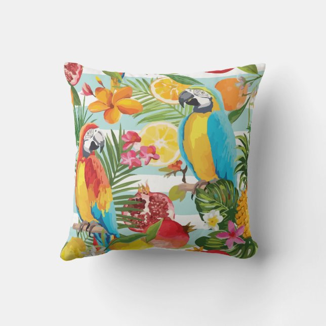 Macaw och tropiska skogsfrukter kudde (Baksida)