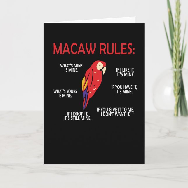 Macaw Owner presenterar Bird Scarlet Macaw Parrot  Kort (Framsida)