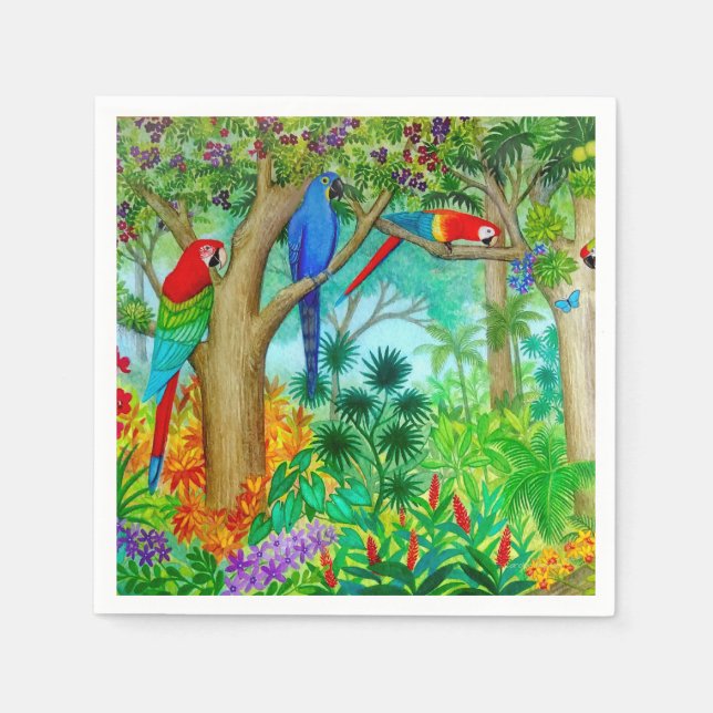 Macaw Parrot Art Jungle Pappra Napkins Pappersservett (Framsidan)