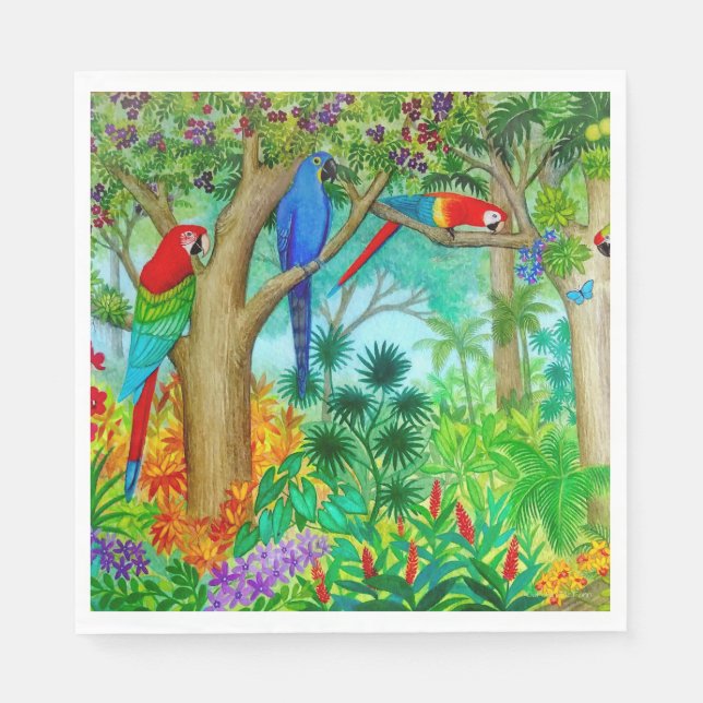Macaw Parrot Art Jungle Pappra Napkins Pappersservett (Framsidan)