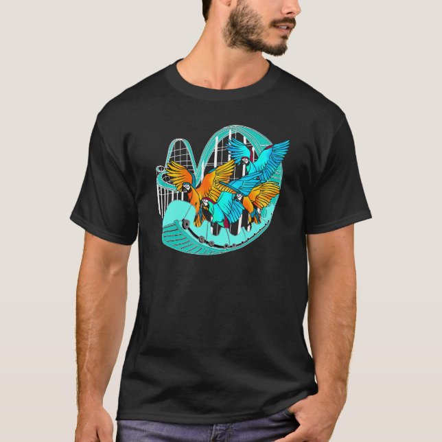 Macaw Parrot Birds Riding Roller Underlägg Amuseme T Shirt (Framsida)
