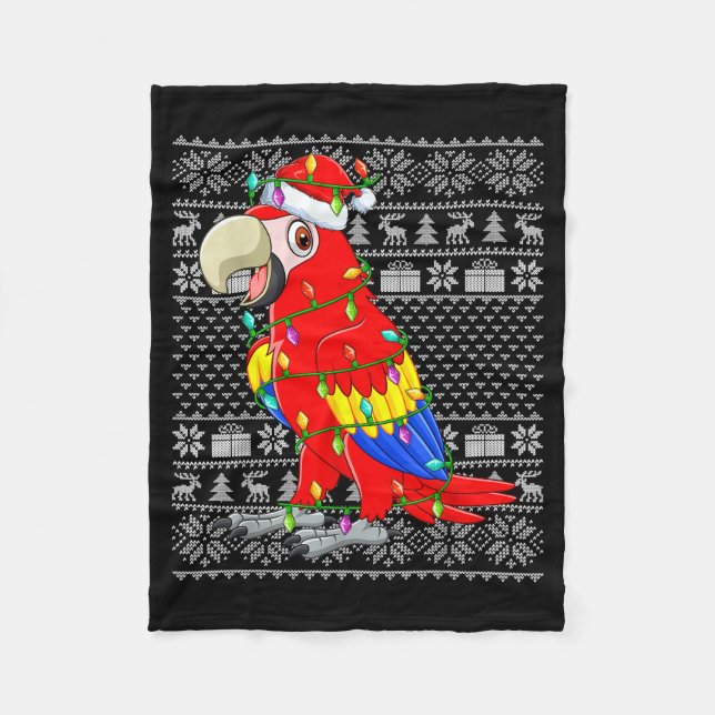 Macaw Parrot Christmas Lights Ugly Sweater Funny B Fleecefilt (Framsidan)