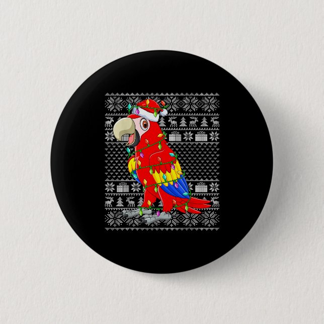 Macaw Parrot Christmas Lights Ugly Sweater Funny B Knapp (Framsida)